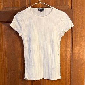 J. Crew Cream Ribbed Short Sleeve Tee with Scallop Trim